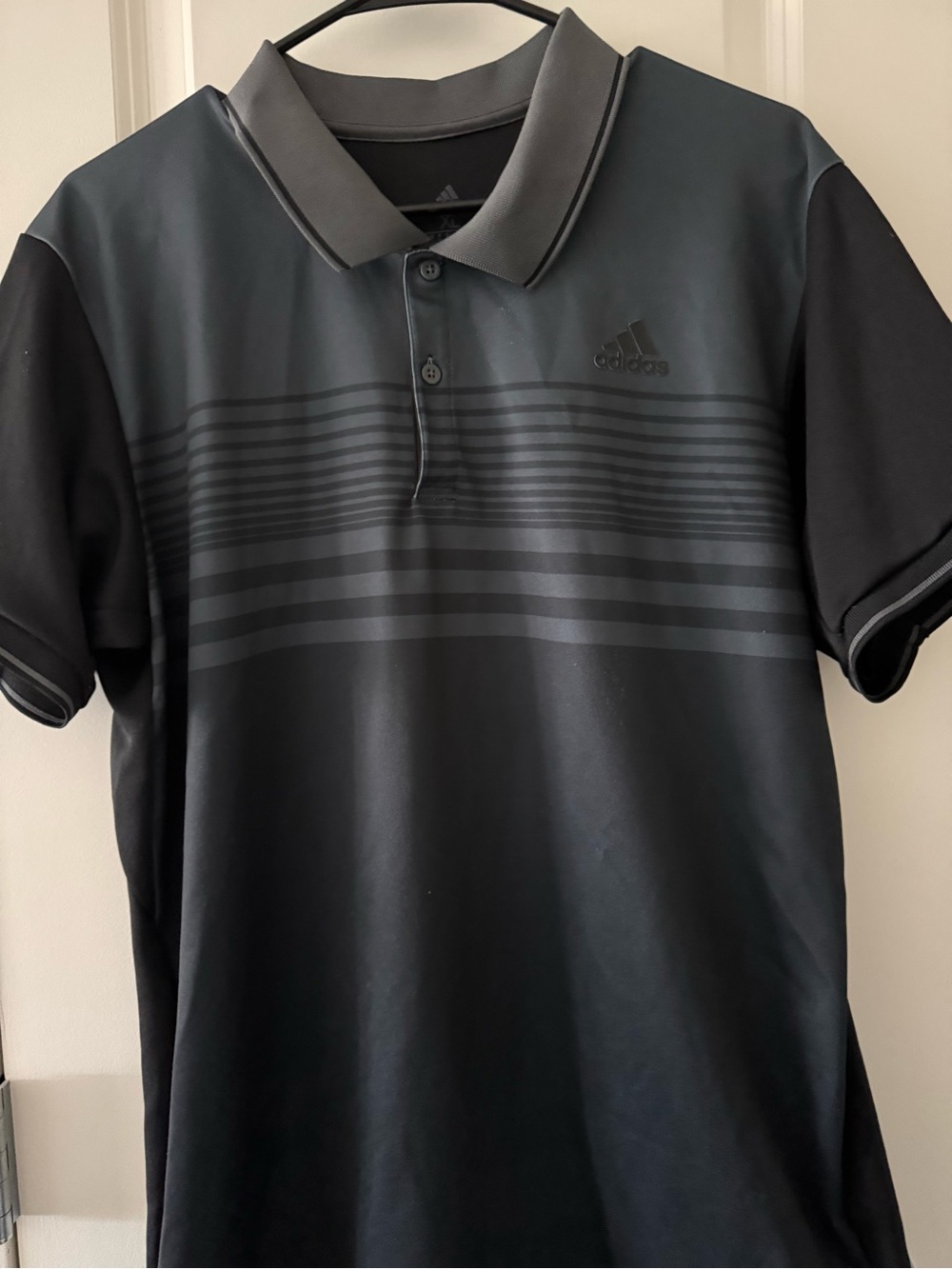 adidas Black and Charcoal Striped Men’s Polo